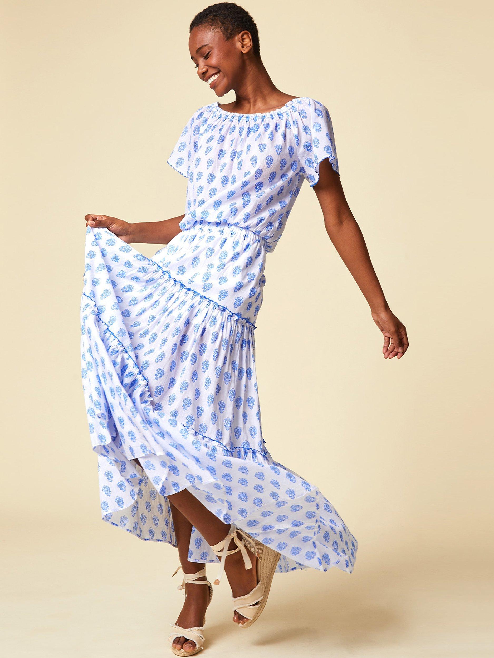 Product image 6 of 6, which shows Aspiga Ilana Organic Cotton Top, White/Blue, S