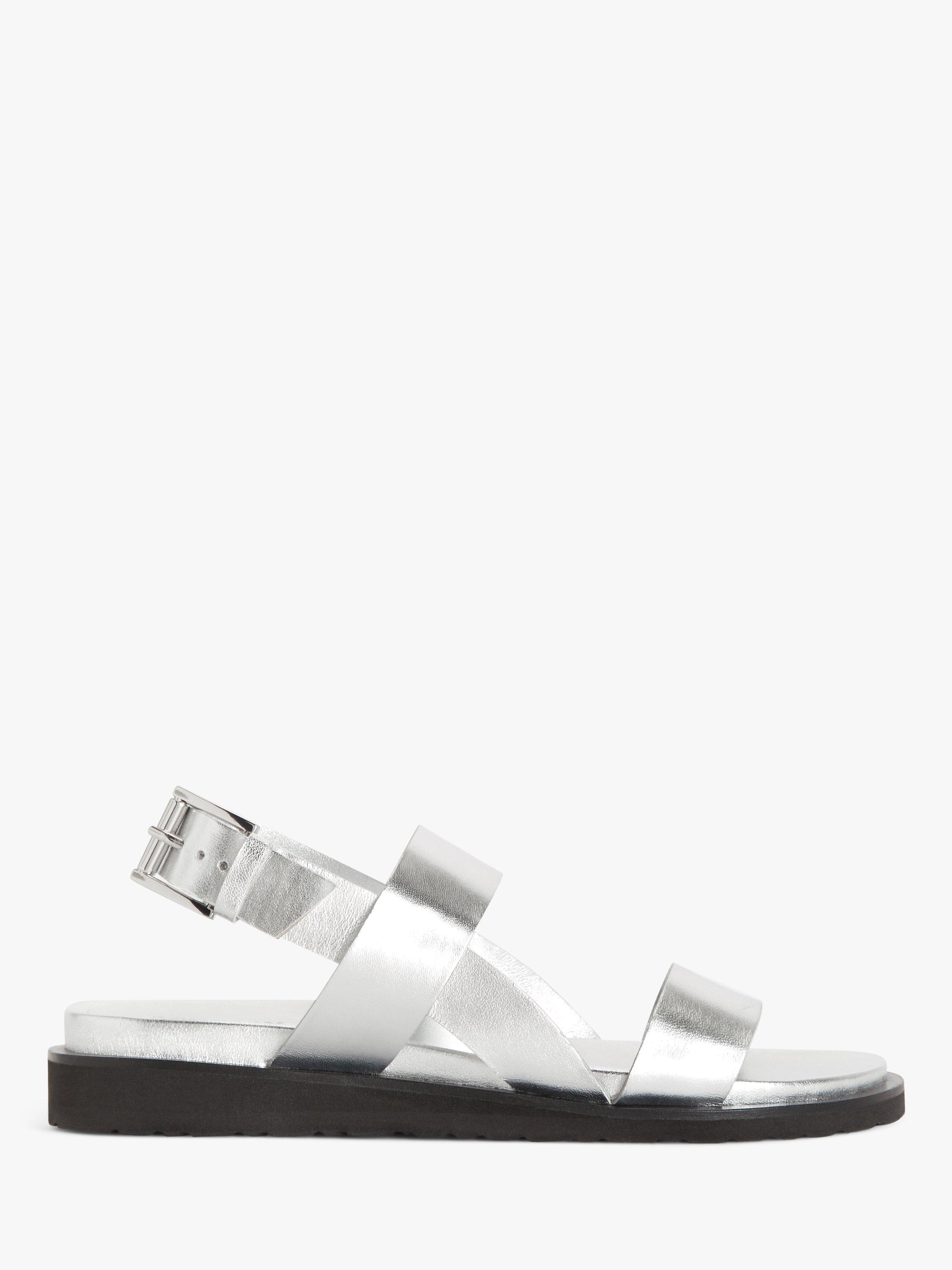 ANYDAY John Lewis & Partners London Leather Two Part Sandals, Silver, 8