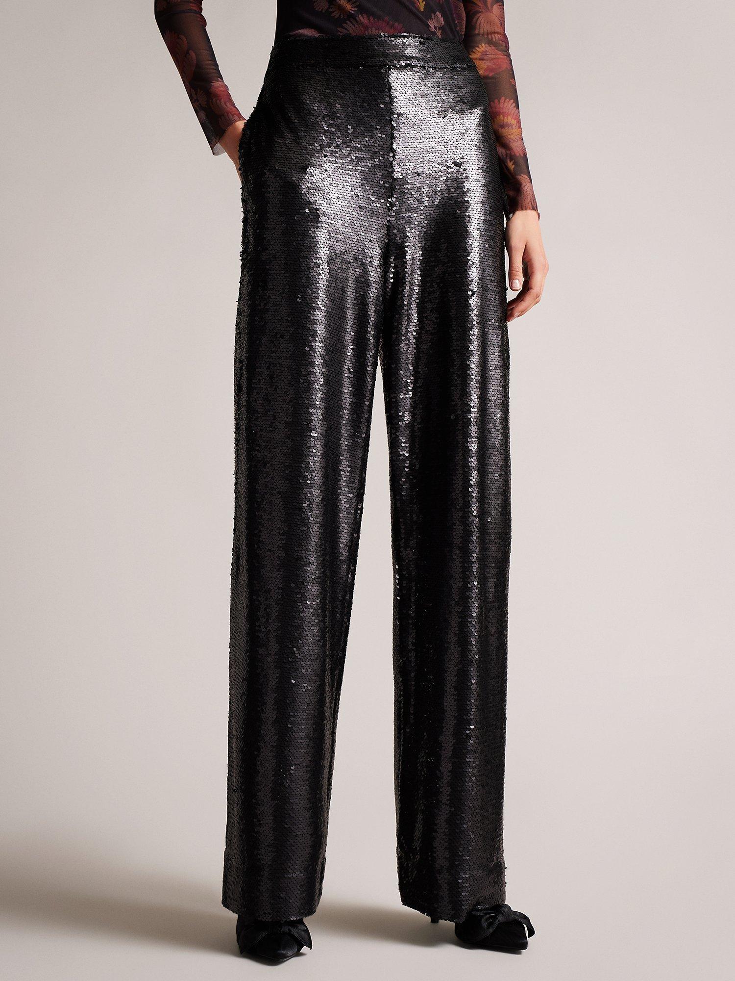 Ted Baker Milleit Matte Sequin Wide Leg Trousers, Black
