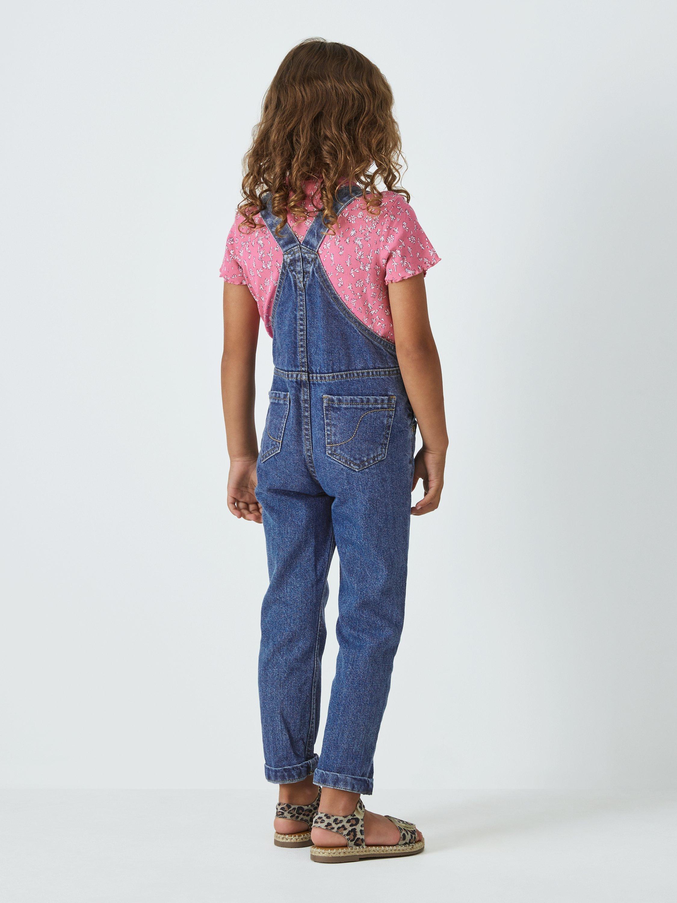 Product image 2 of 7, which shows John Lewis Kids' Denim Dungarees, Mid Denim, 11 years