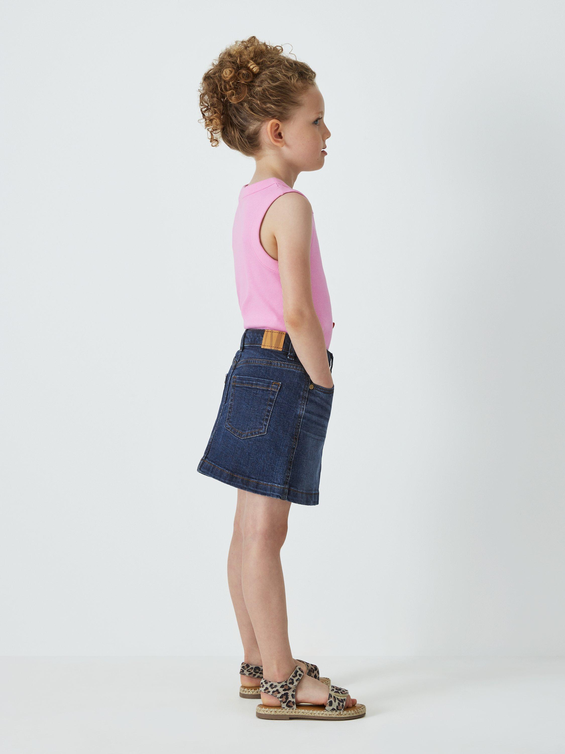 Product image 2 of 7, which shows John Lewis Kids' Plain Denim Mini Skirt, Blue, 2 years