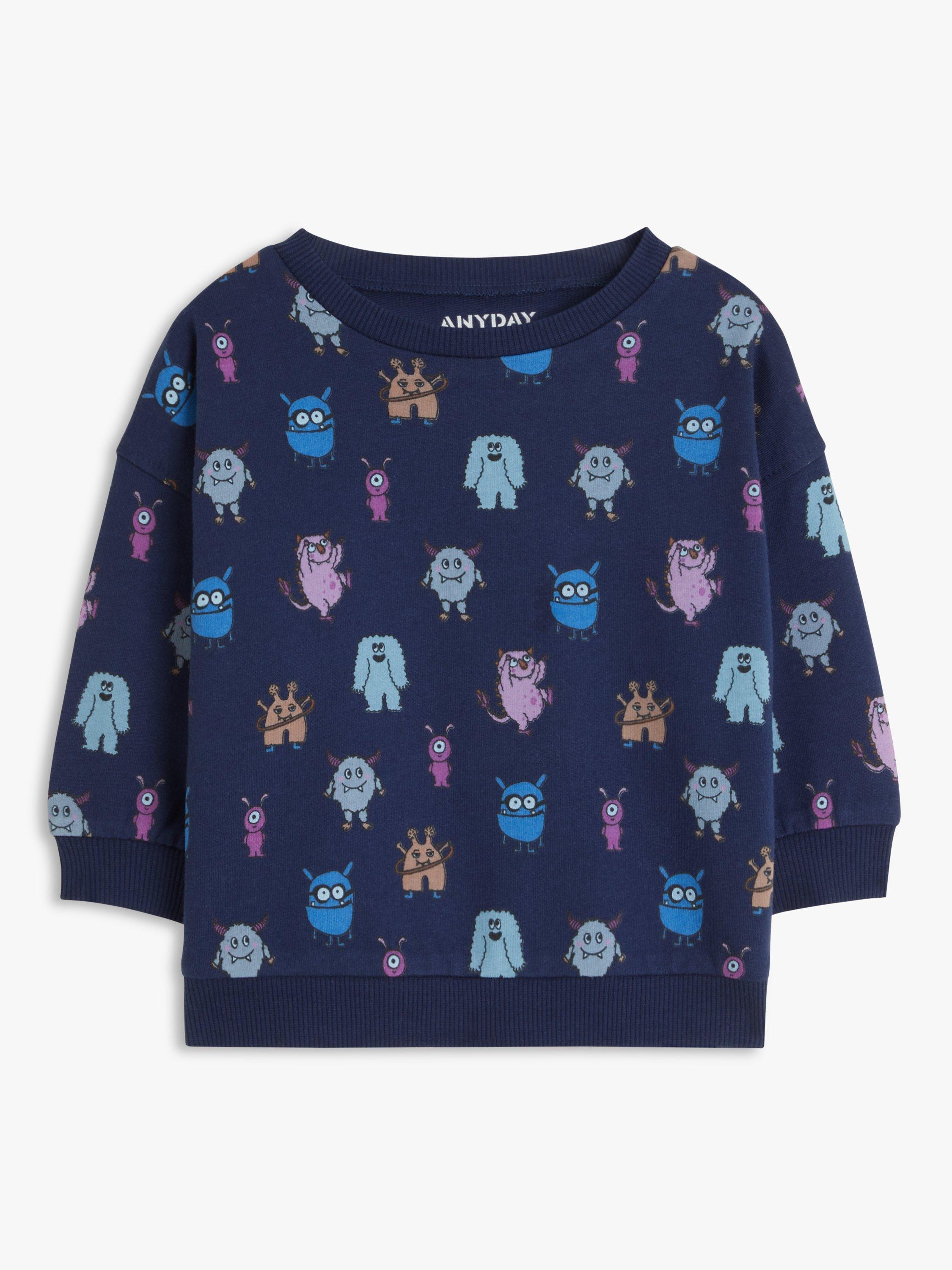 John Lewis ANYDAY Baby Monster Jumper, Blue/Multi