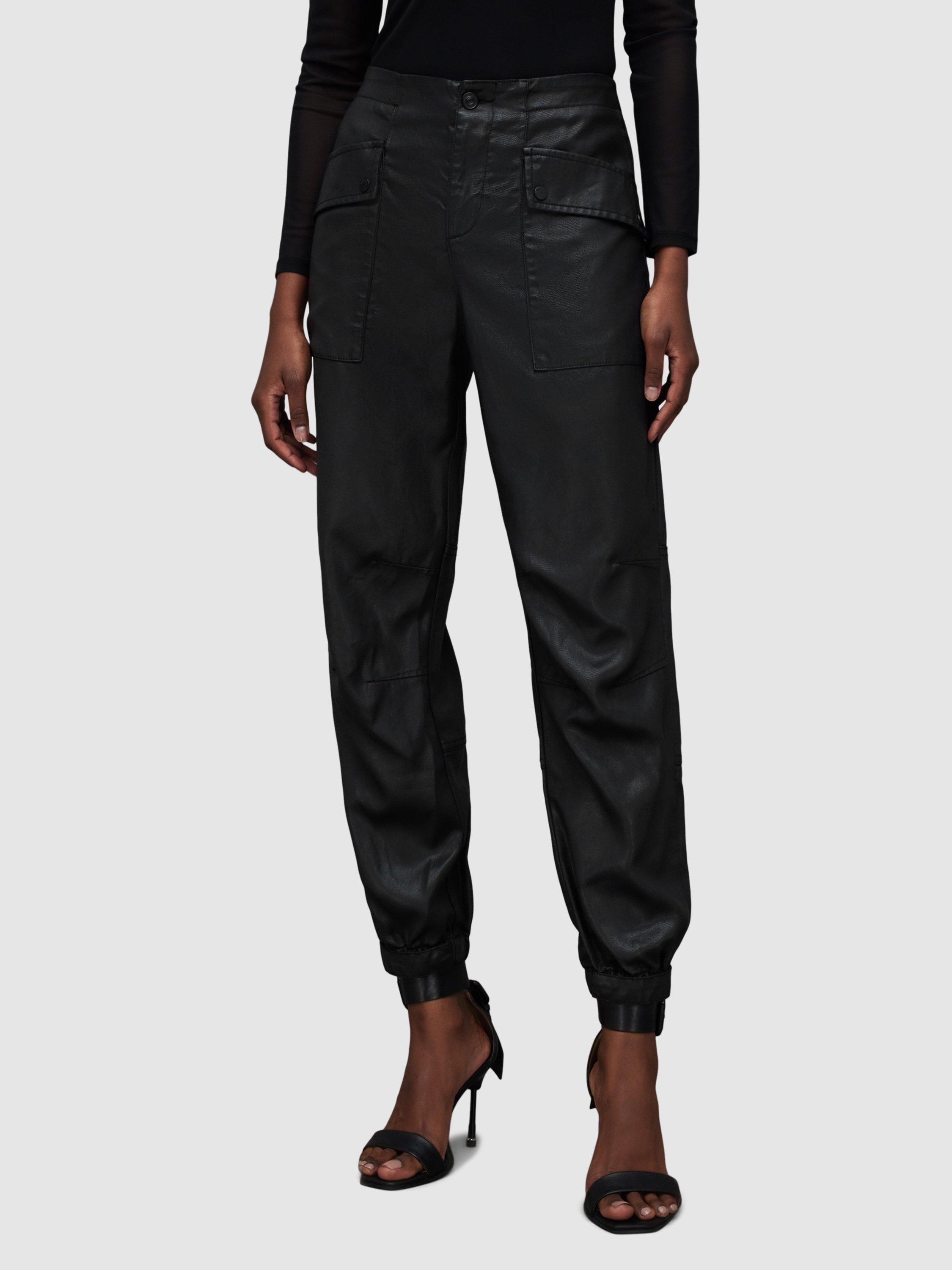 AllSaints Frieda Coated Cargo Trousers, Black