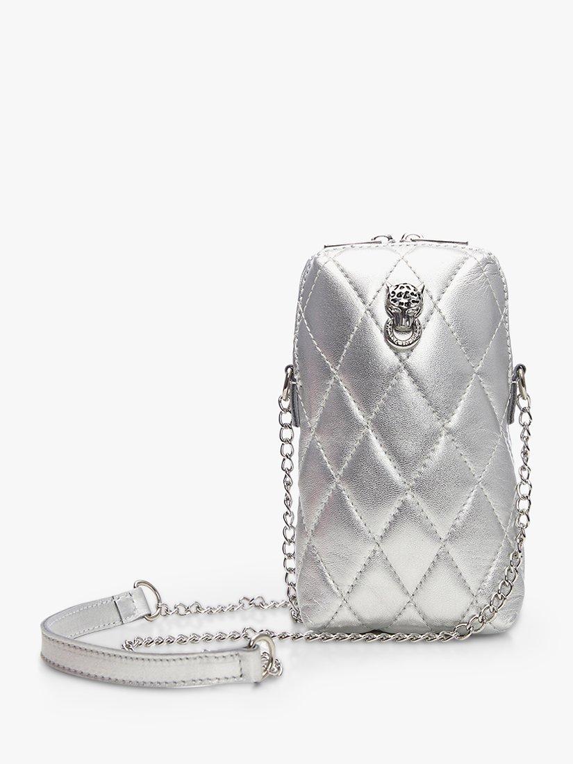 Moda in Pelle Johanna Leather Cross Body Phone Bag, Silver