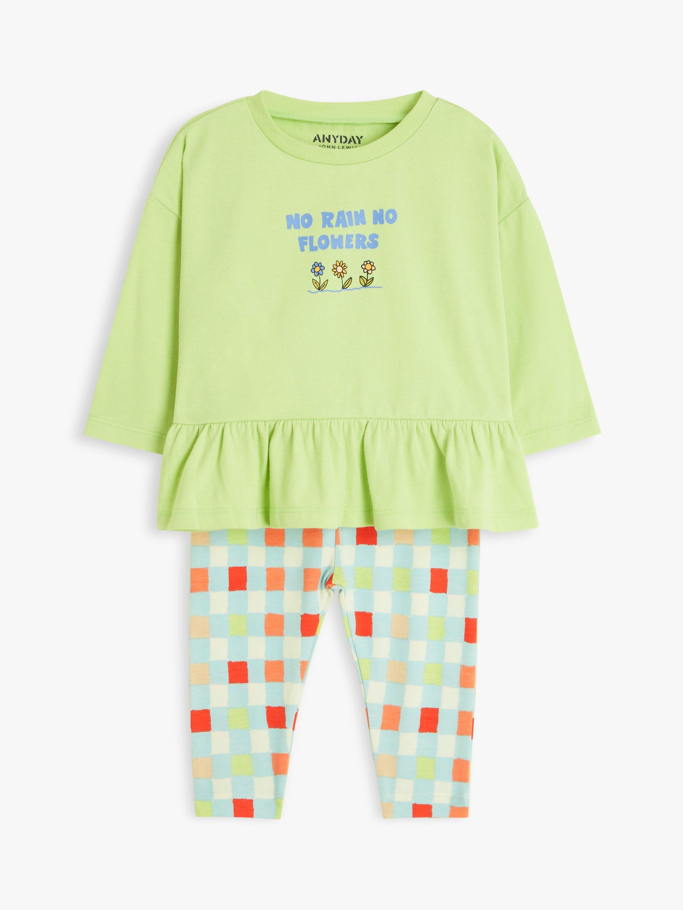 John Lewis ANYDAY Baby No Rain No Flowers Dress & Leggings Set, Green/Multi