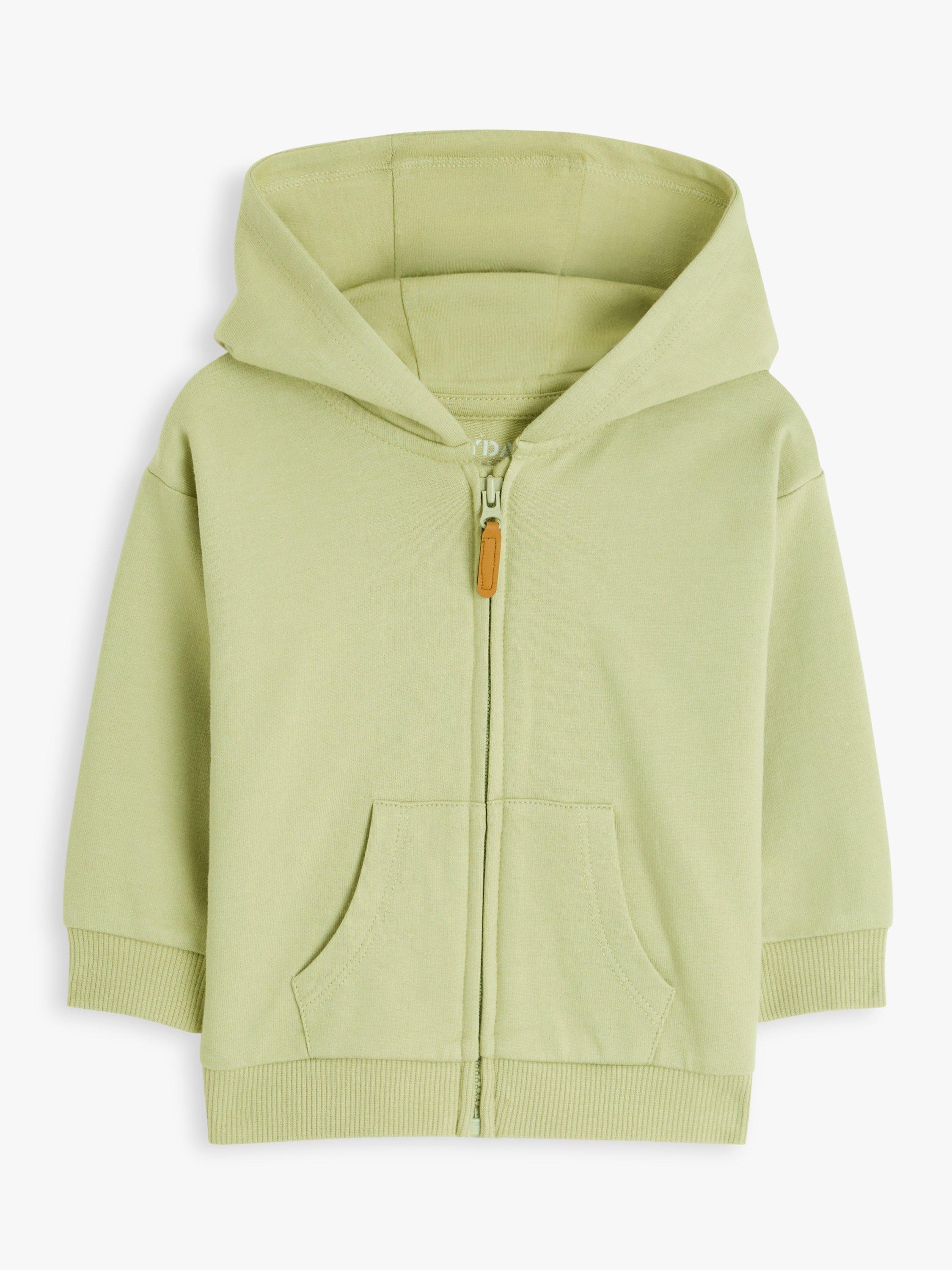 John Lewis ANYDAY Baby Zip-Up Jumper Hoodie, Green