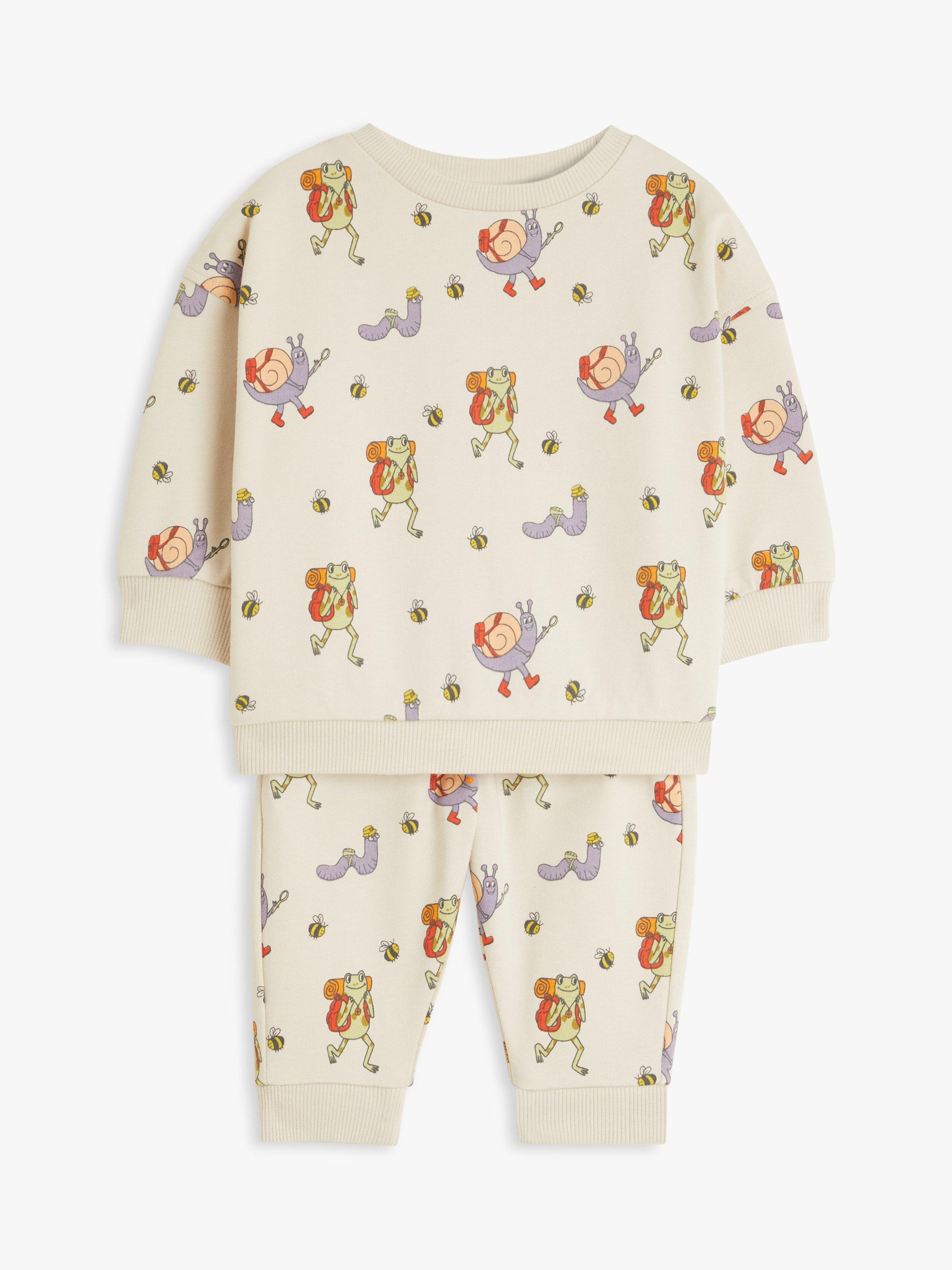 John Lewis ANYDAY Baby Happy Campers Snail Jumper & Joggers Set, Cream/Multi