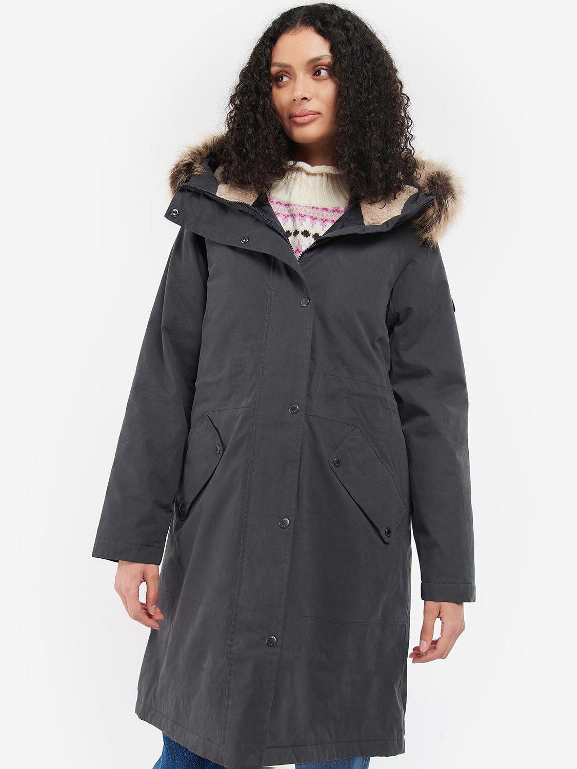 Barbour Belgrave Faux Fur Trim Hood Jacket, Dark Navy
