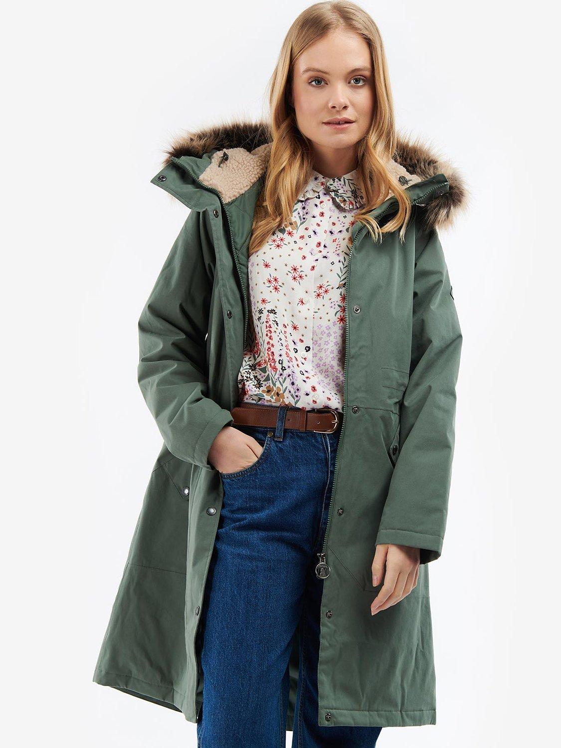 Barbour Belgrave Faux Fur Trim Hood Jacket, Alchemy Green, 12