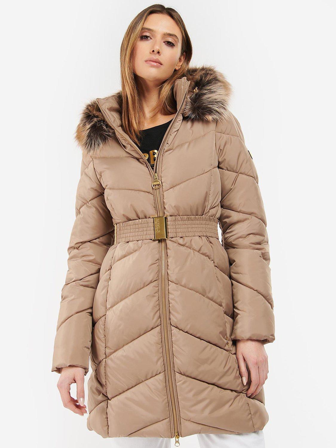 Barbour International East Moor Quilted Longline Jacket, Honey