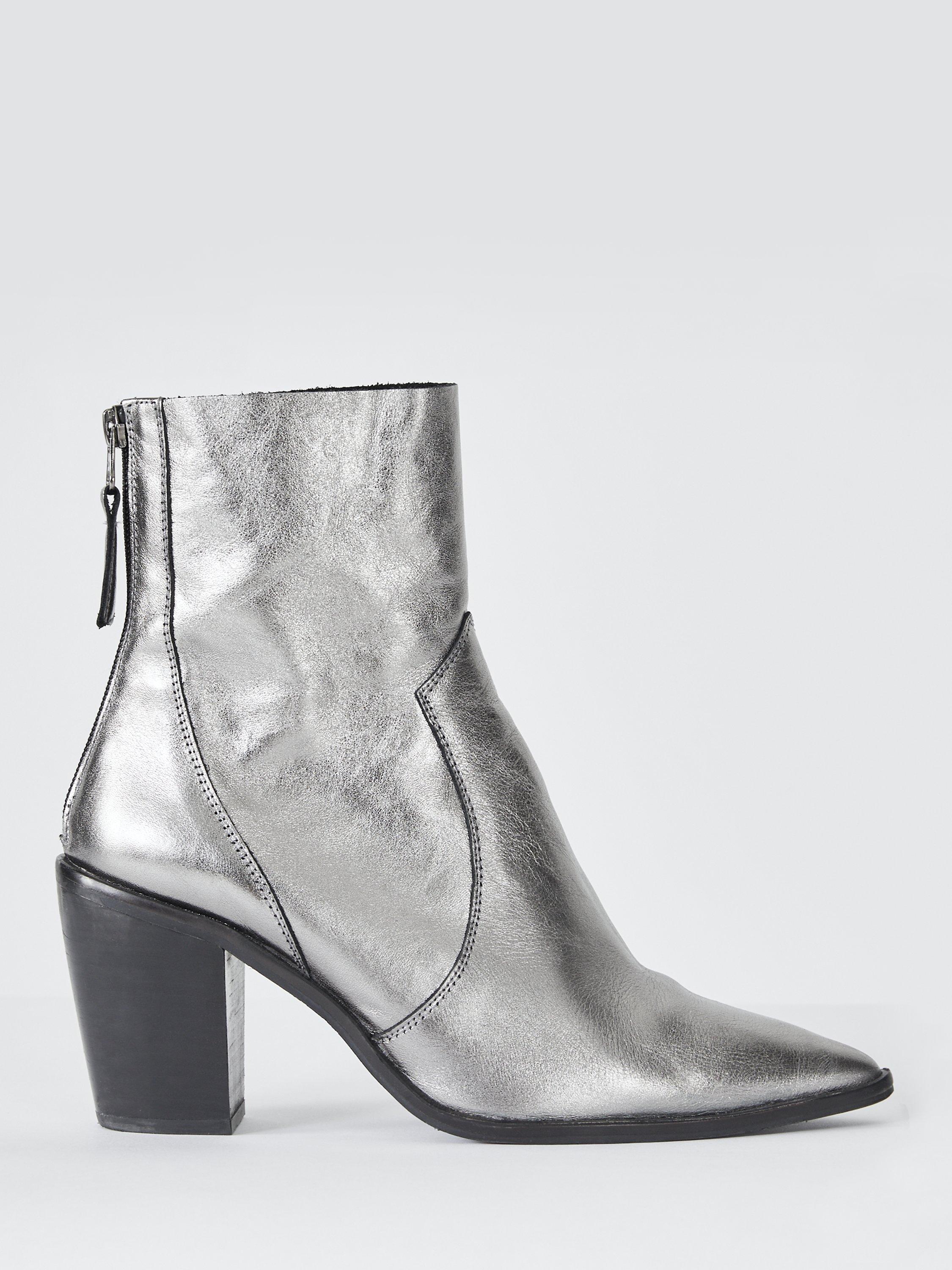 HUSH Tallis Leather Back Zip Ankle Boots, Pewter