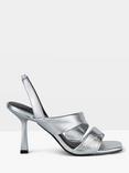 HUSH Canon Heeled Metallic Leather Sandals, Silver