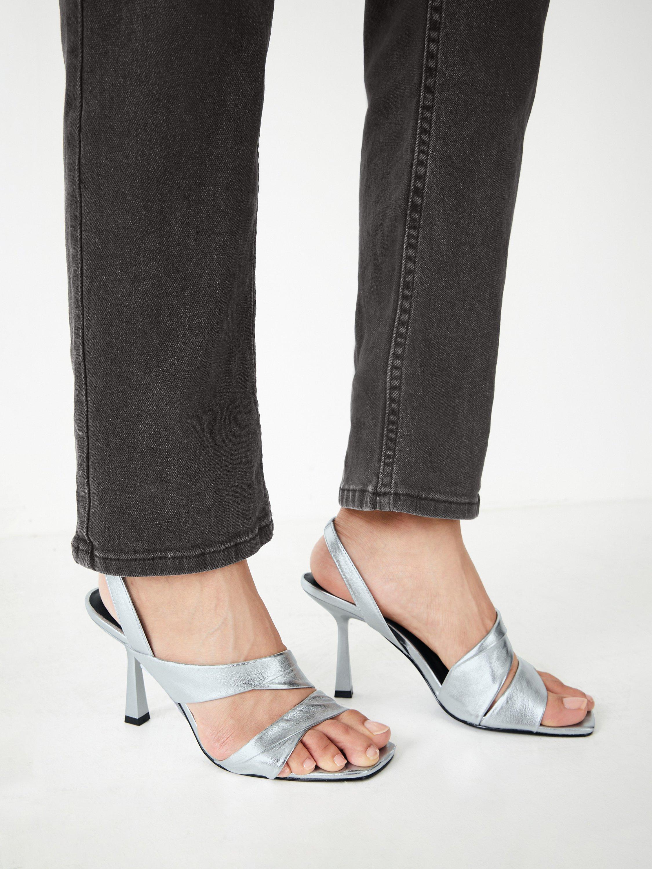 HUSH Canon Heeled Metallic Leather Sandals Silver