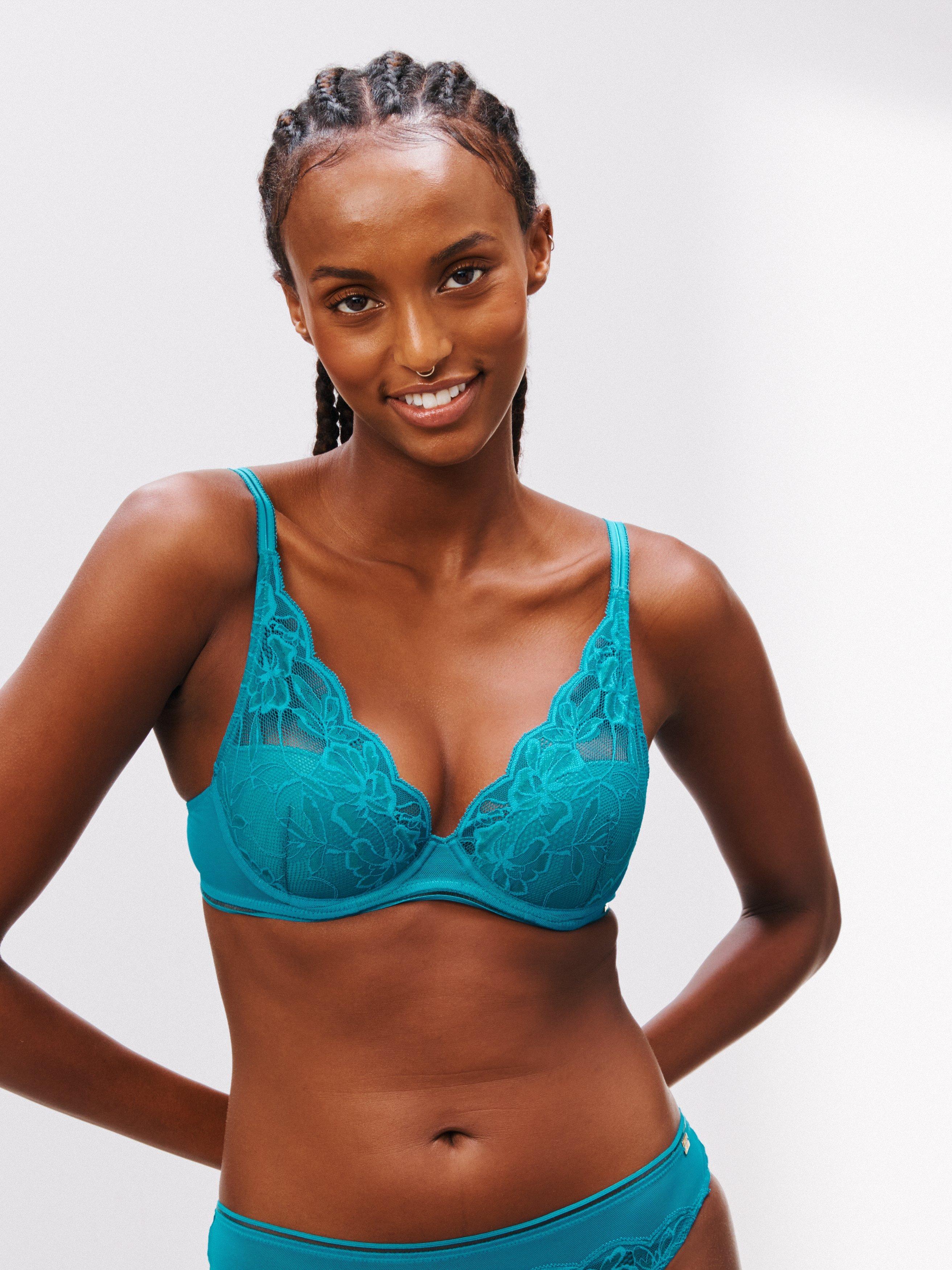 AND/OR Wren Lace Underwired Plunge Bra, B-F Cup Sizes, Capri Breeze