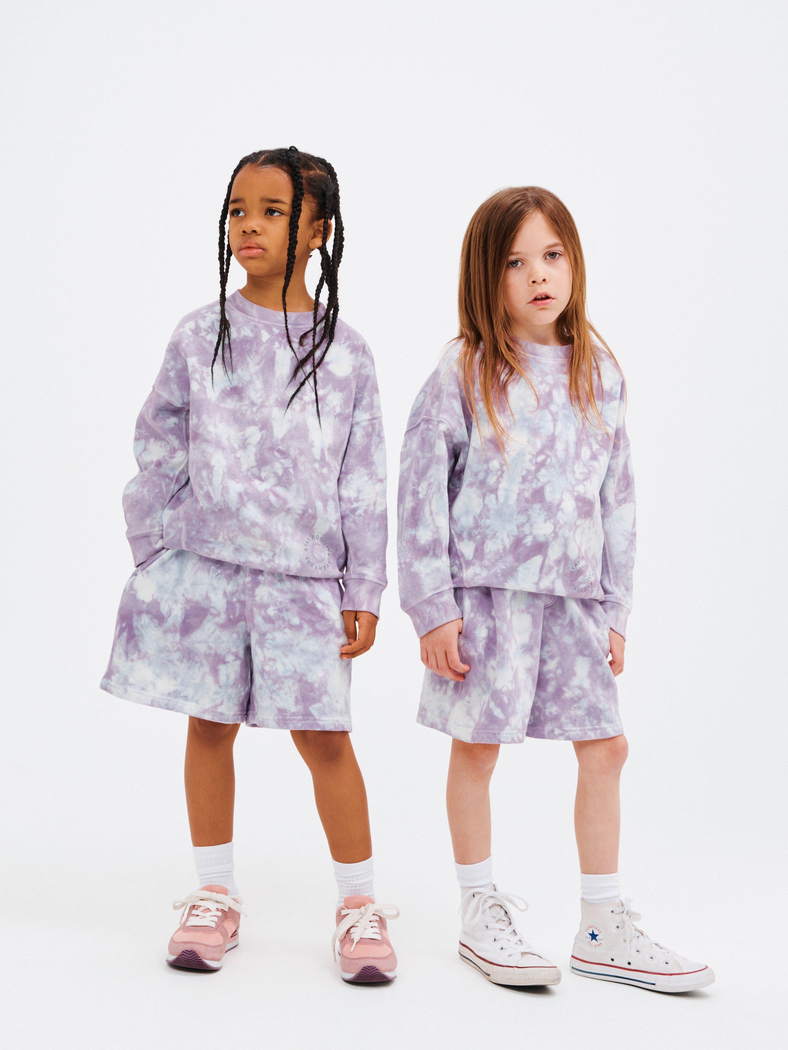 John Lewis Kids' Tie Dye Stay Positive Jumper, Purple
