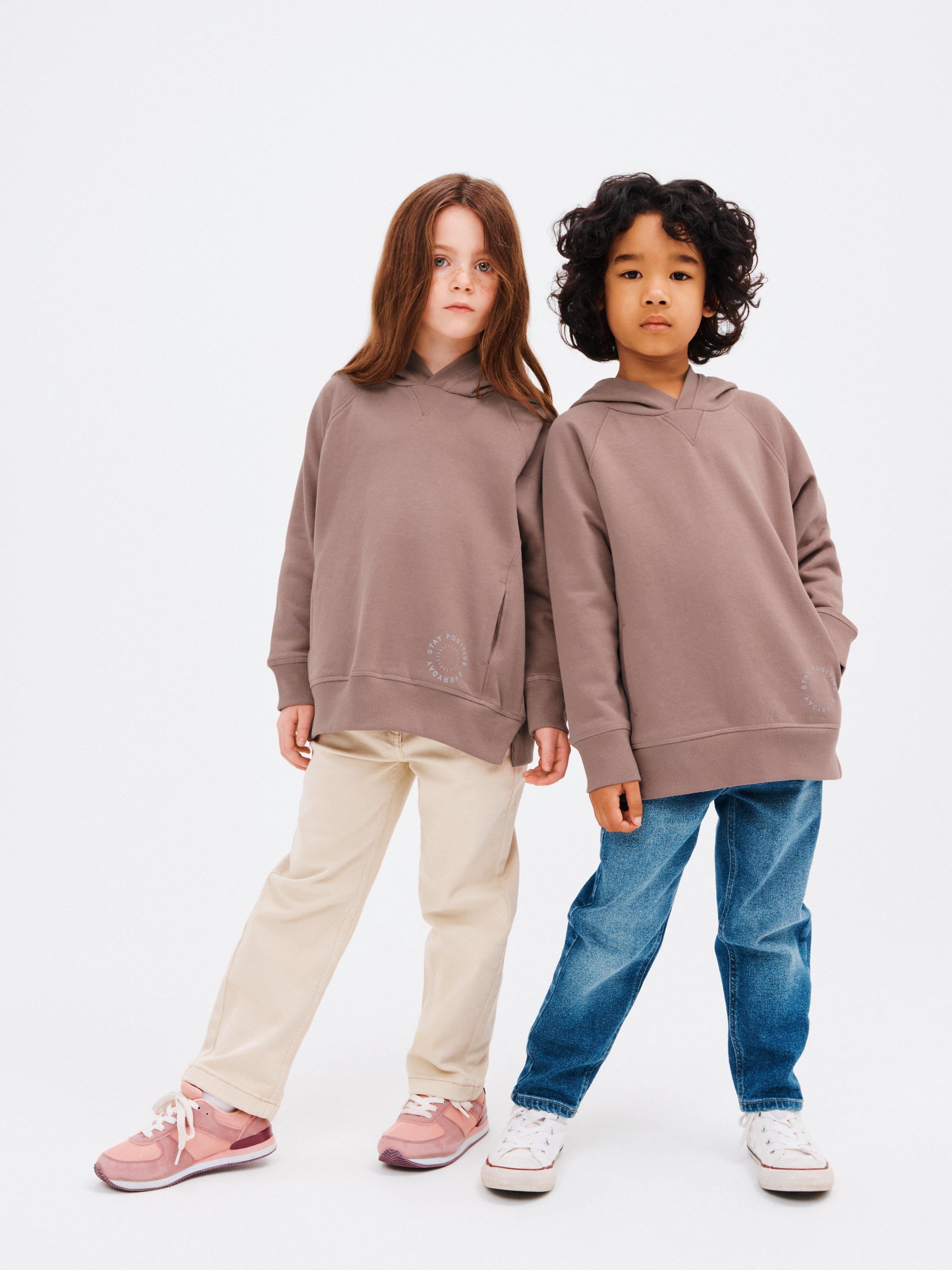John Lewis Kids' Stay Positive Everyday Hoodie, Brown, 6 years
