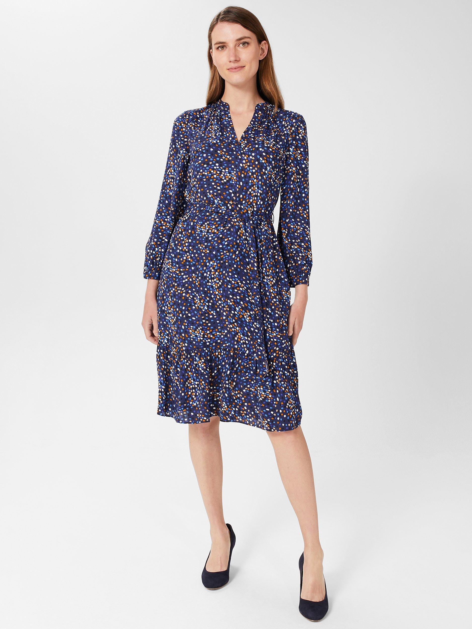 Hobbs Petite Mallory Abstract Print Dress, Blue/Multi