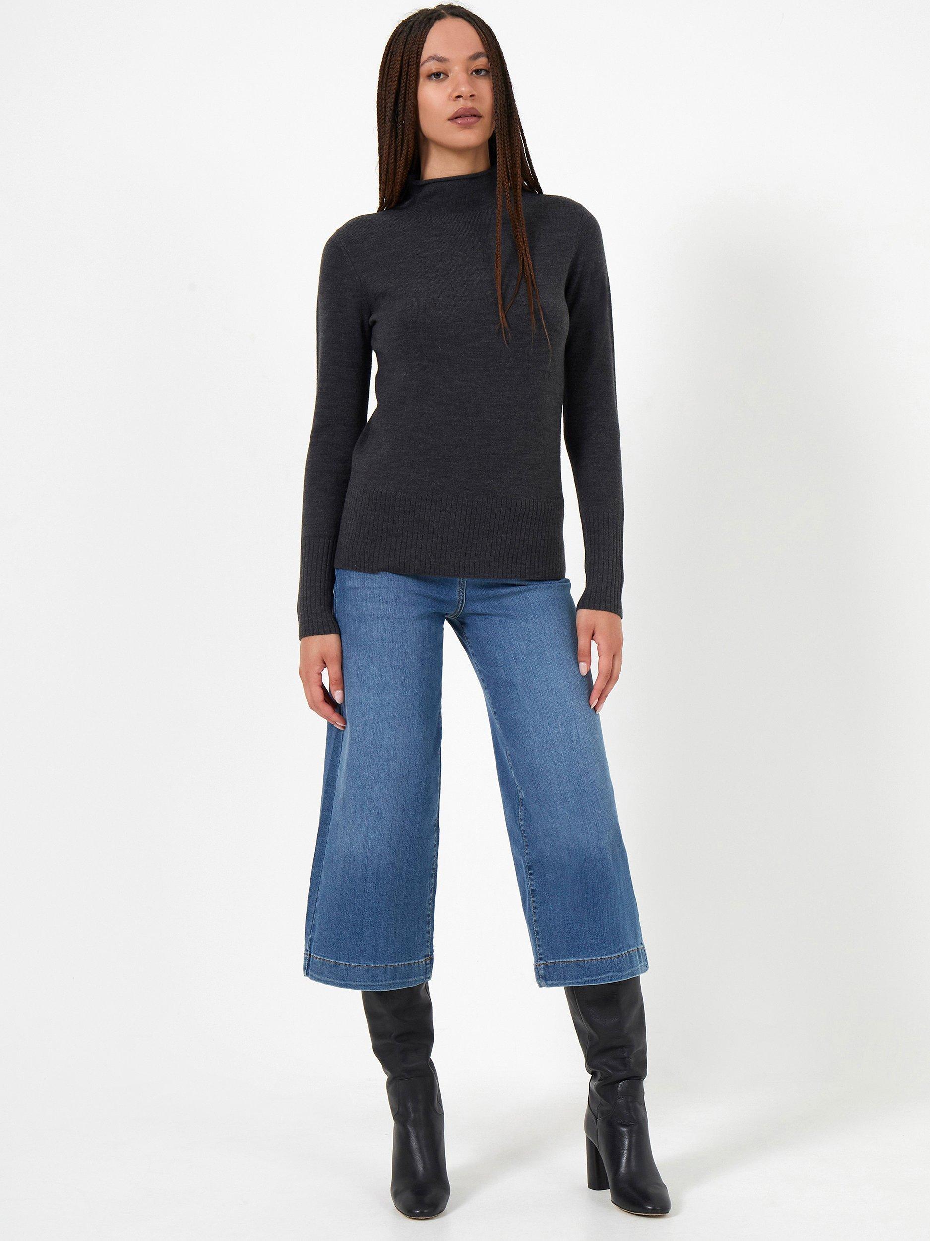 French Connection Babysoft High Neck Jumper, Charcoal