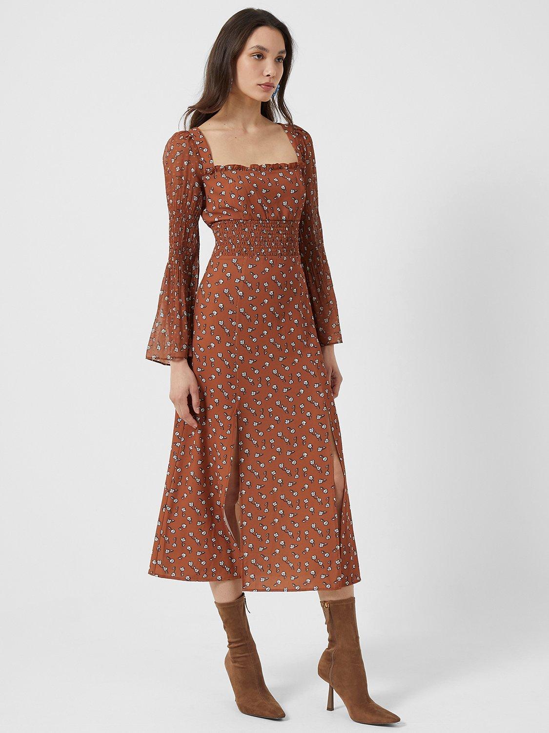 French Connection Francine Callie Floral Print Midi Dress, Brown