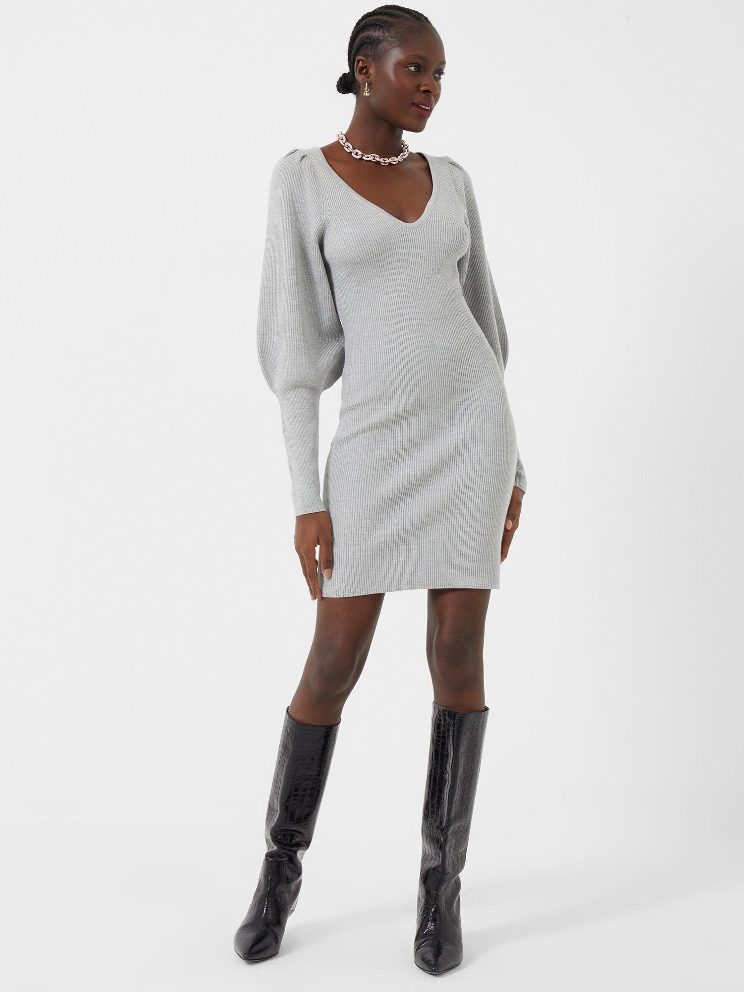 French Connection Lydia Knit Dress, Light Grey, Light Grey
