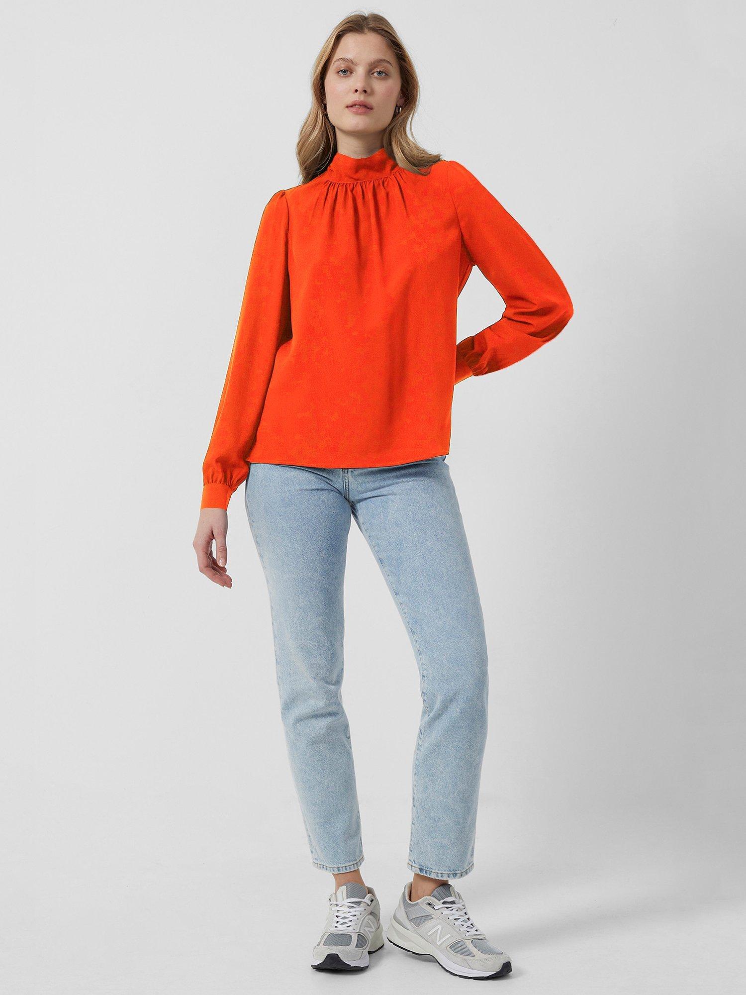 French Connection Arina Solid Button Neck Blouse, Grenadine           