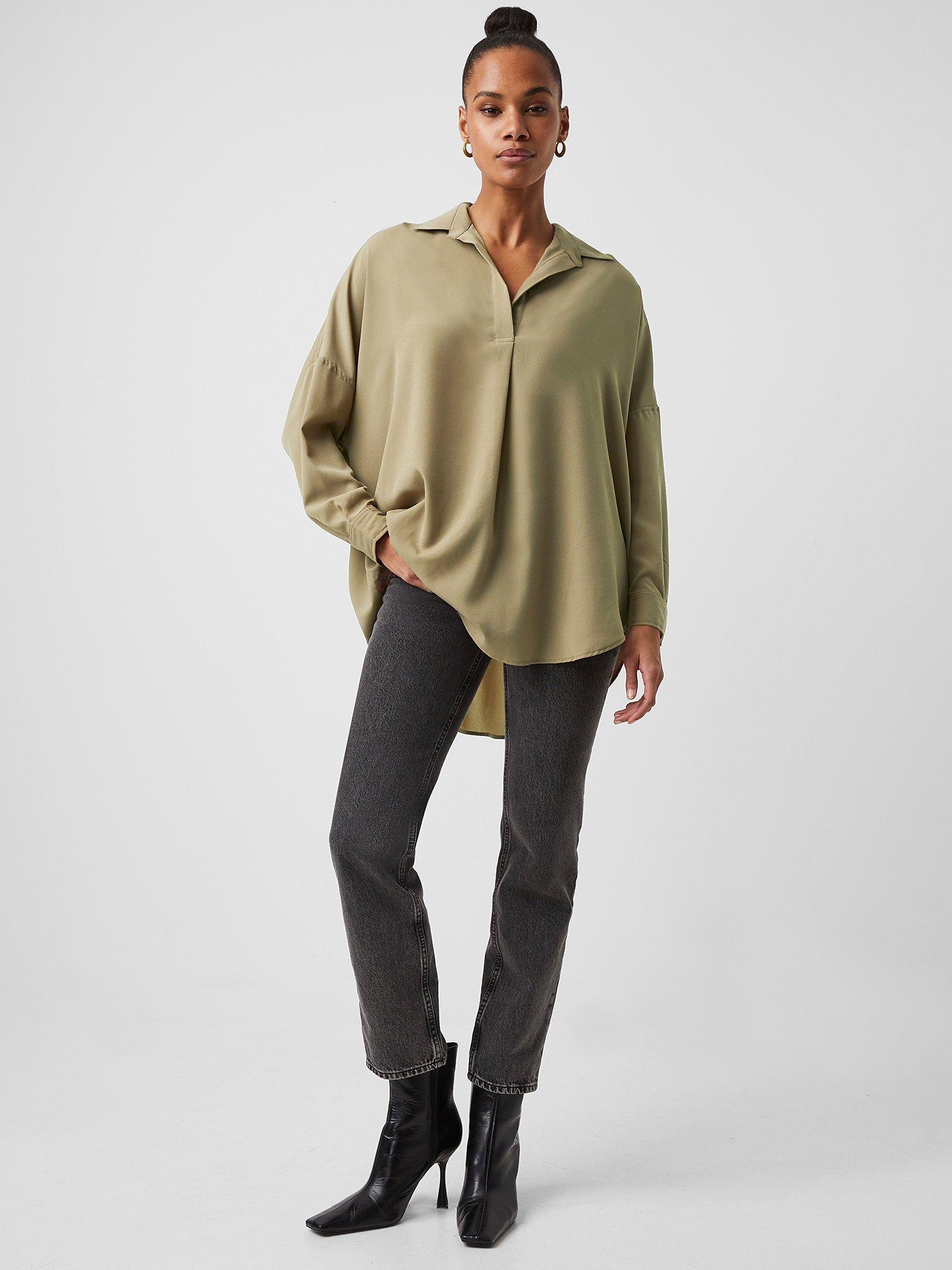 French Connection Crepe Light Popover Shirt, Slate Green         
