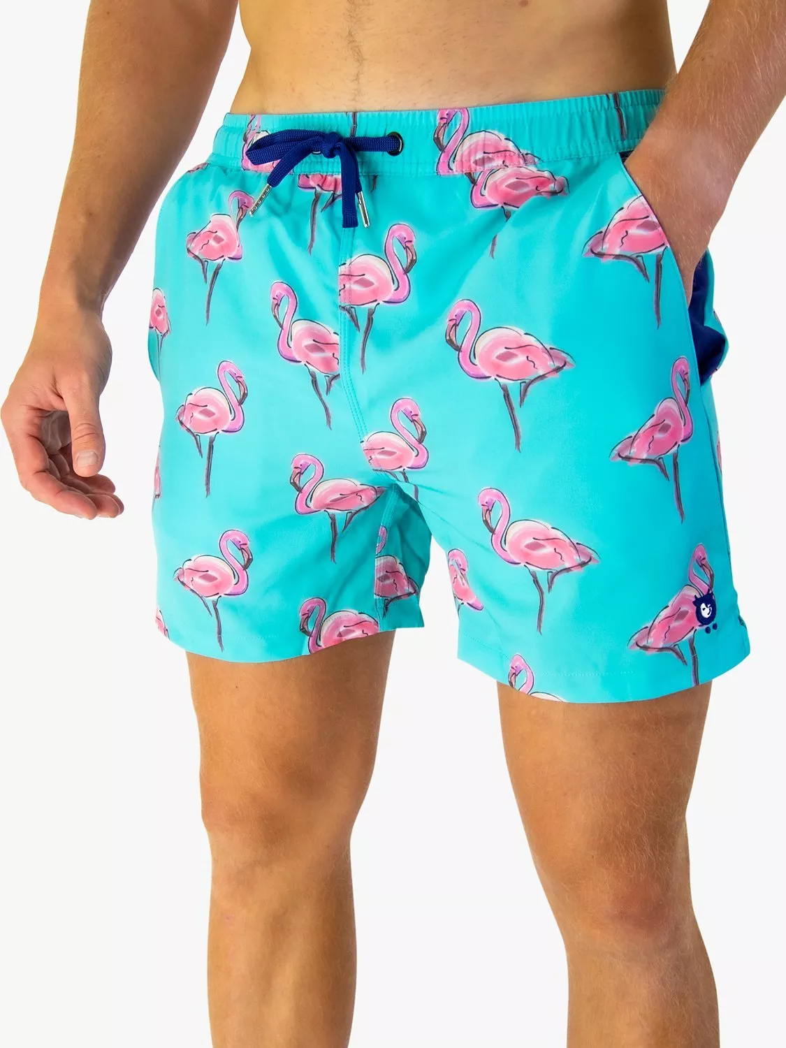 Randy Cow Flamingo Print Swim Shorts, Blue