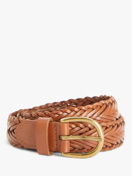 John Lewis Sianne Skinny Plaited Leather Belt, Tan