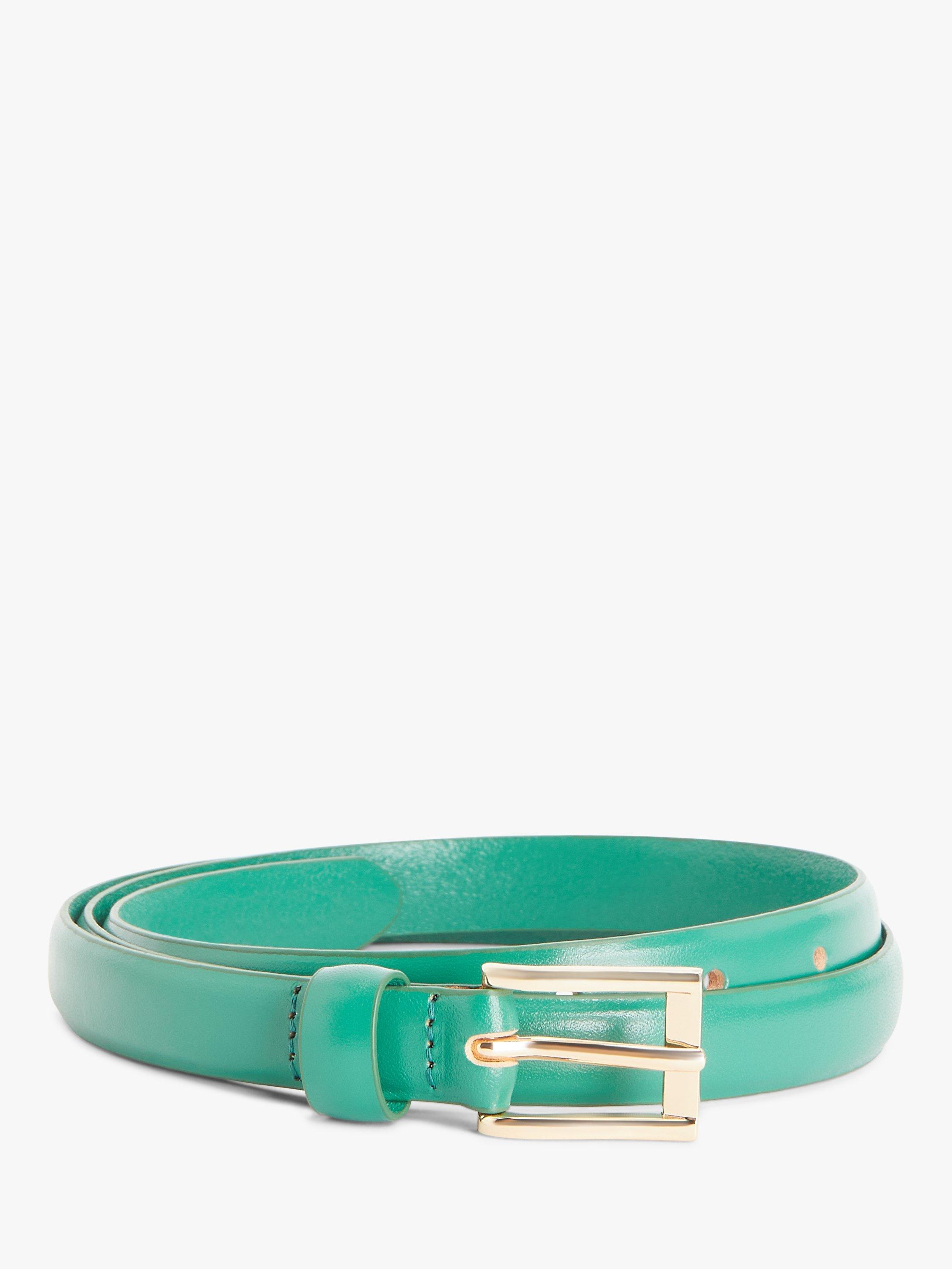 John Lewis Leather Narrow Square Buckle Belt, Bright Green