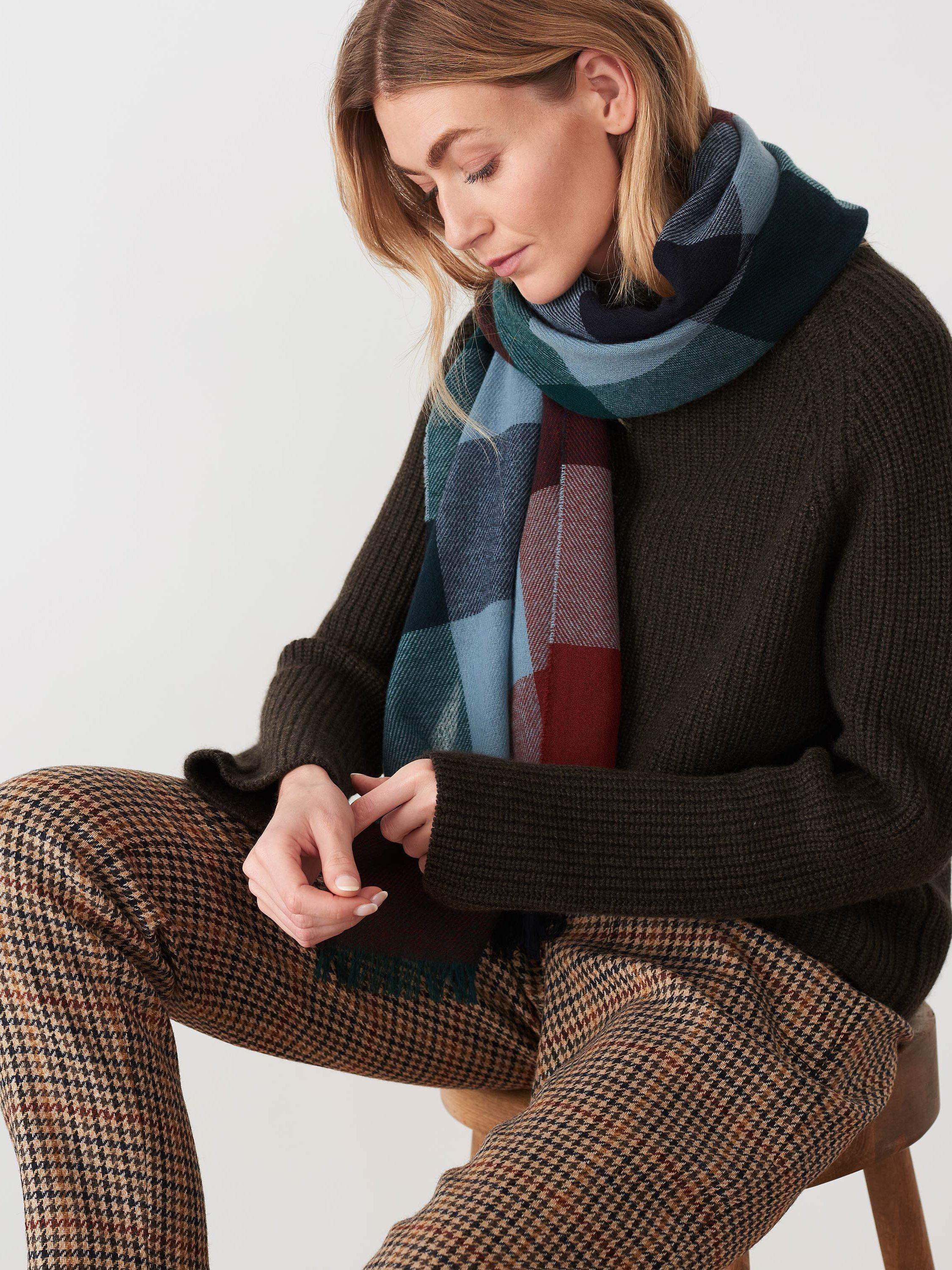 Brora Cashmere Checked Chartouche Scarf, Mercury/Pine, One Size