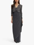 Gina Bacconi Isy Long Side Ruched Gown, Charcoal