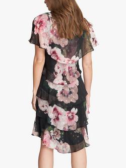 Gina Bacconi Olivie Floral Tiered Dress, Black/Multi - view 2, Black/Multi