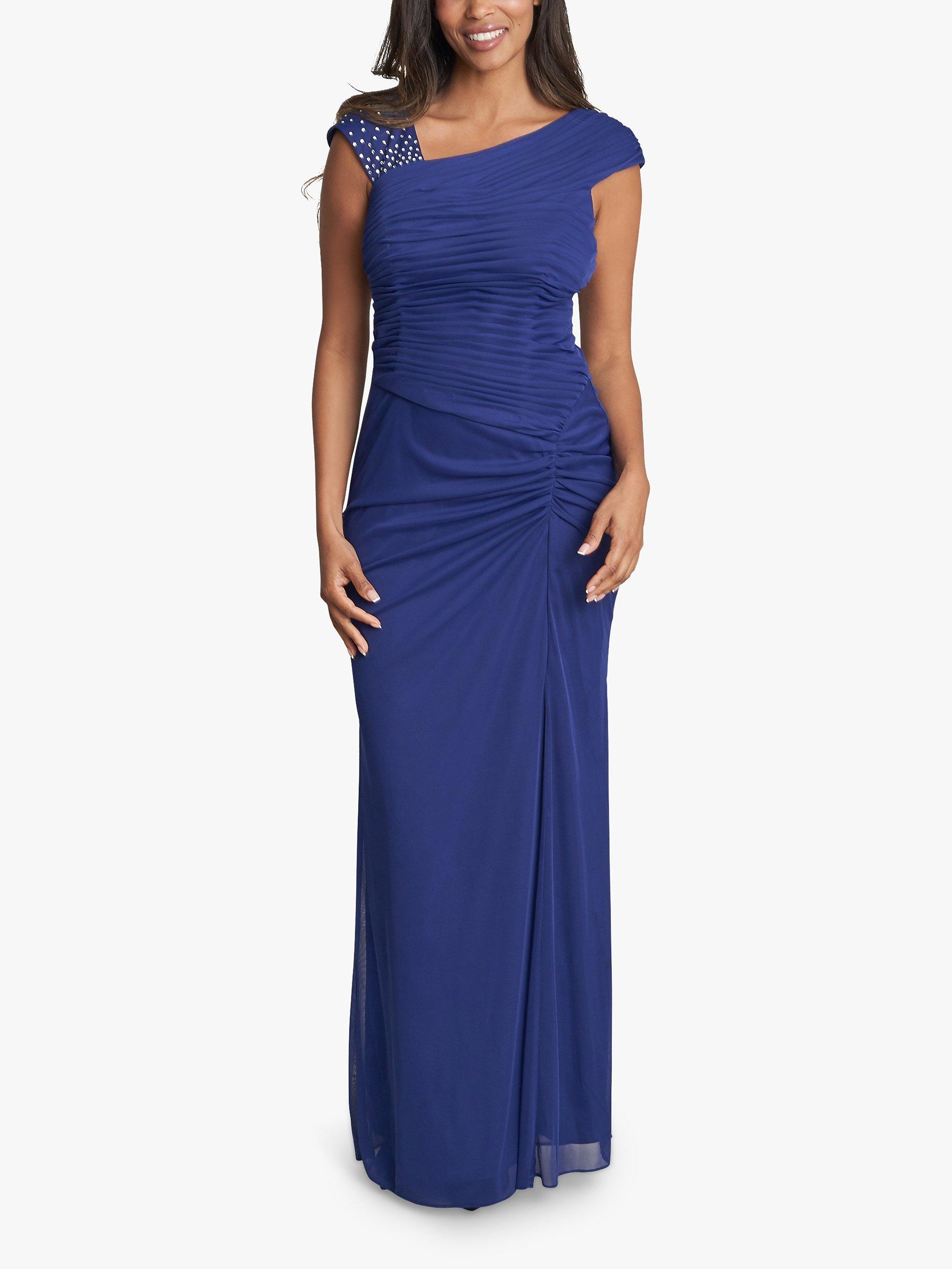 Gina Bacconi Viktoria Ruched Maxi Dress, Electric Blue