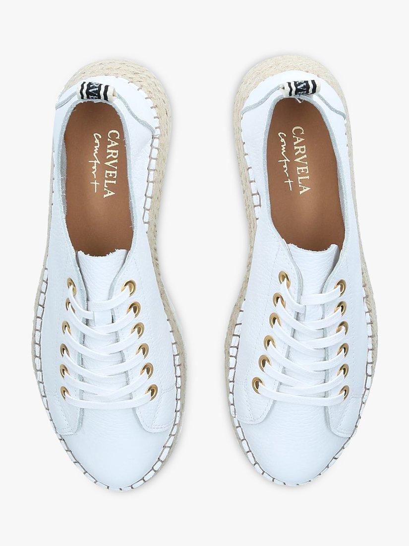 Carvela Comfort Chase Leather Espadrille Flatform Trainers White