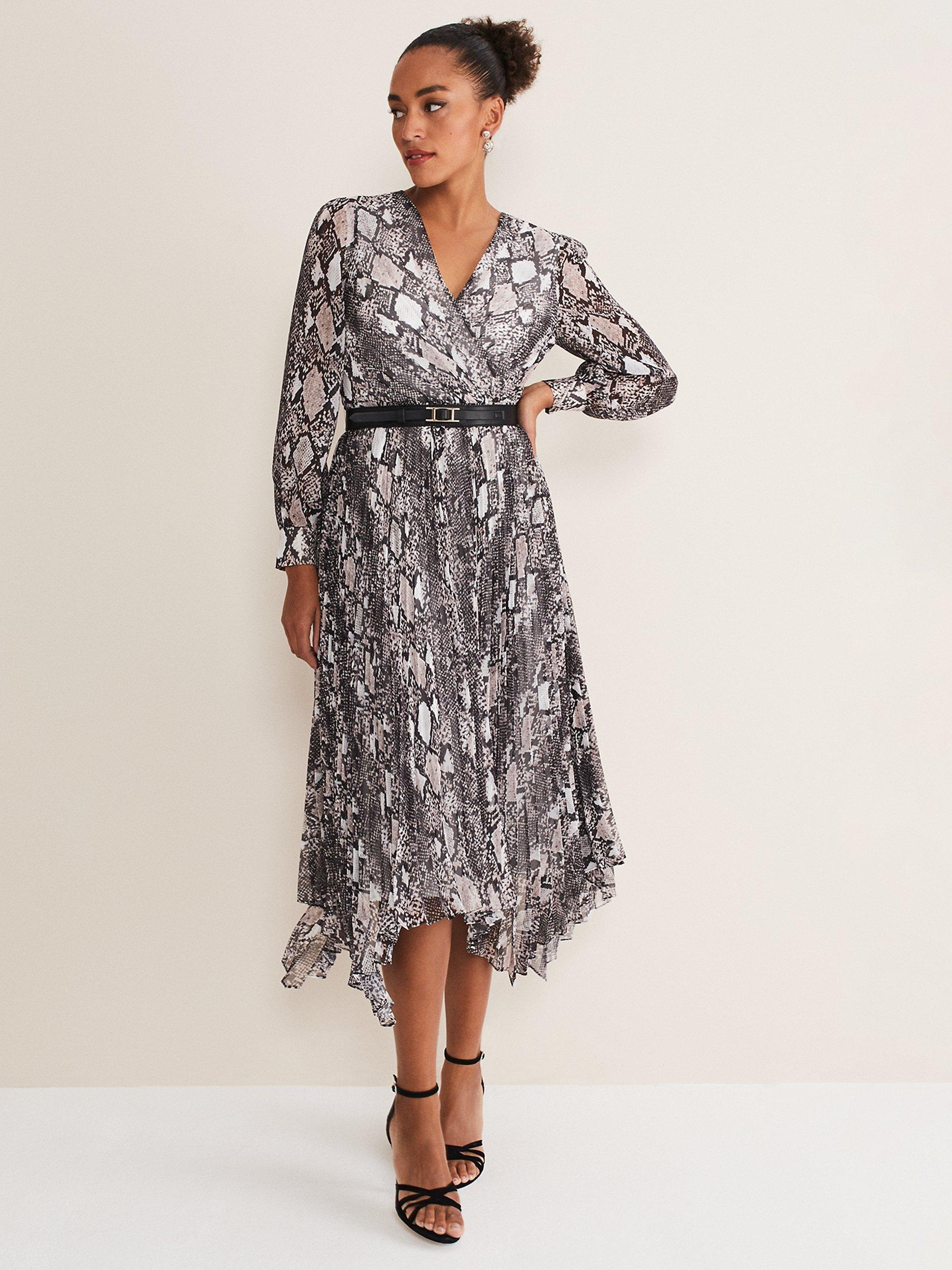 Phase Eight Dani Animal Print Pleated Dress, Black/Multi