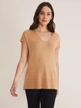 Phase Eight Wool Blend Safin V Neck Top, Camel