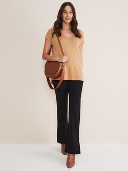 Phase Eight Wool Blend Safin V Neck Top, Camel - view 2, Camel