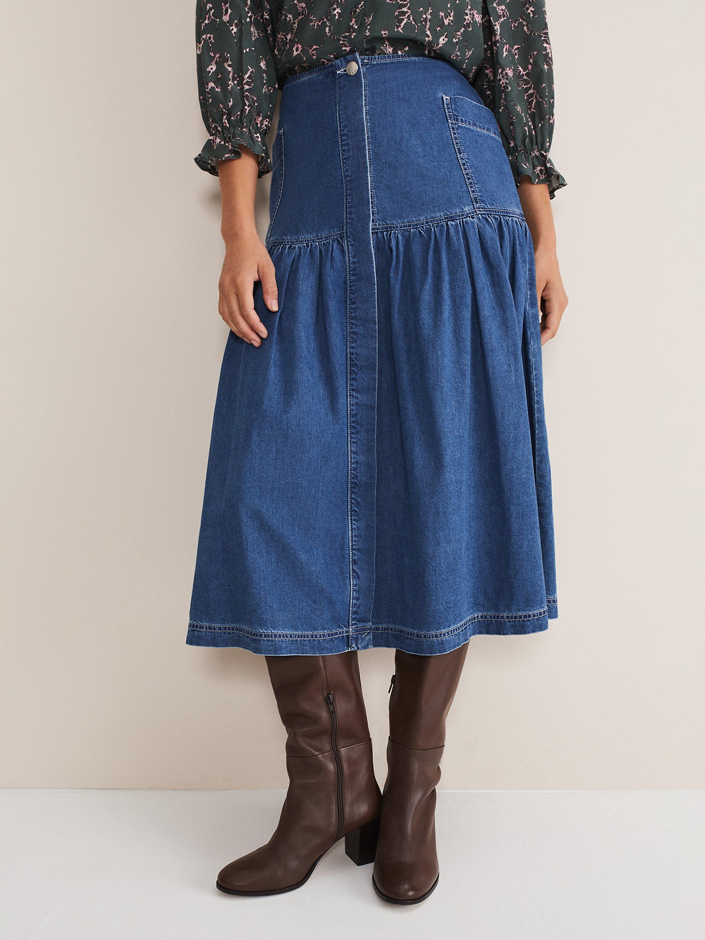 Phase Eight Elodie Midi Skirt, Mid Wash Blue