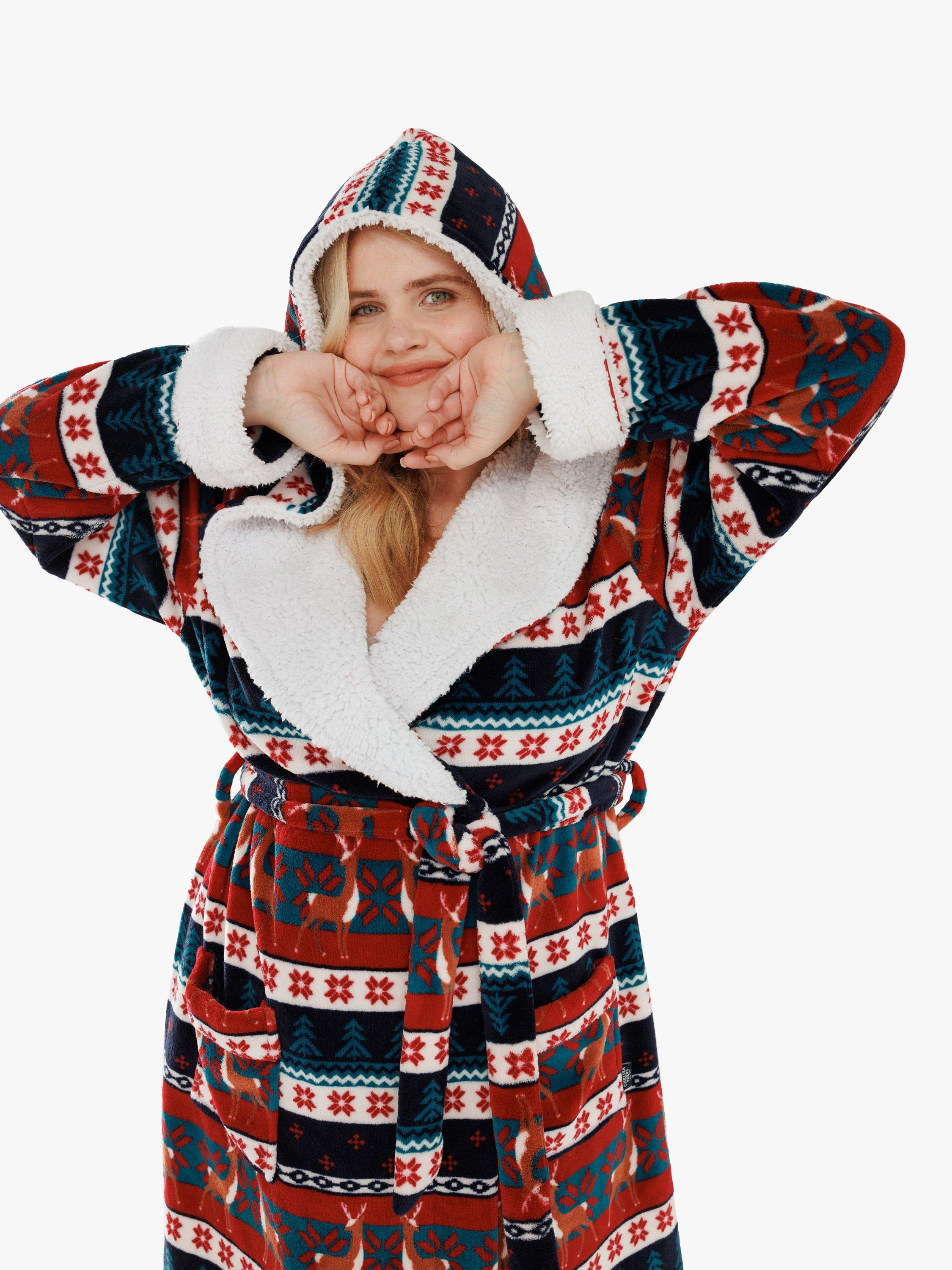 Chelsea Peers Curve Fair Isle Reindeer Fluffy Dressing Gown, Navy