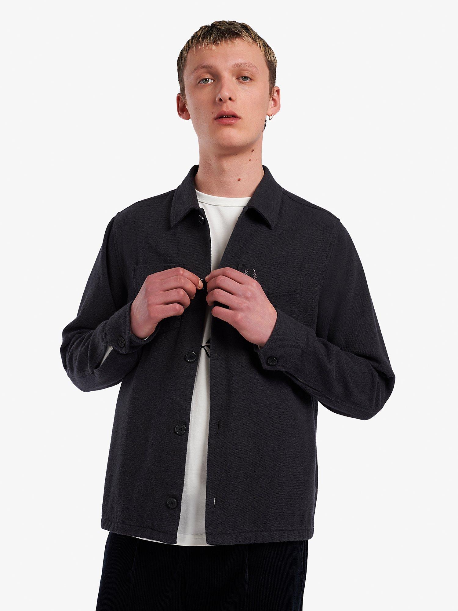 Fred Perry Wool Blend Overshirt, Charcoal Marl