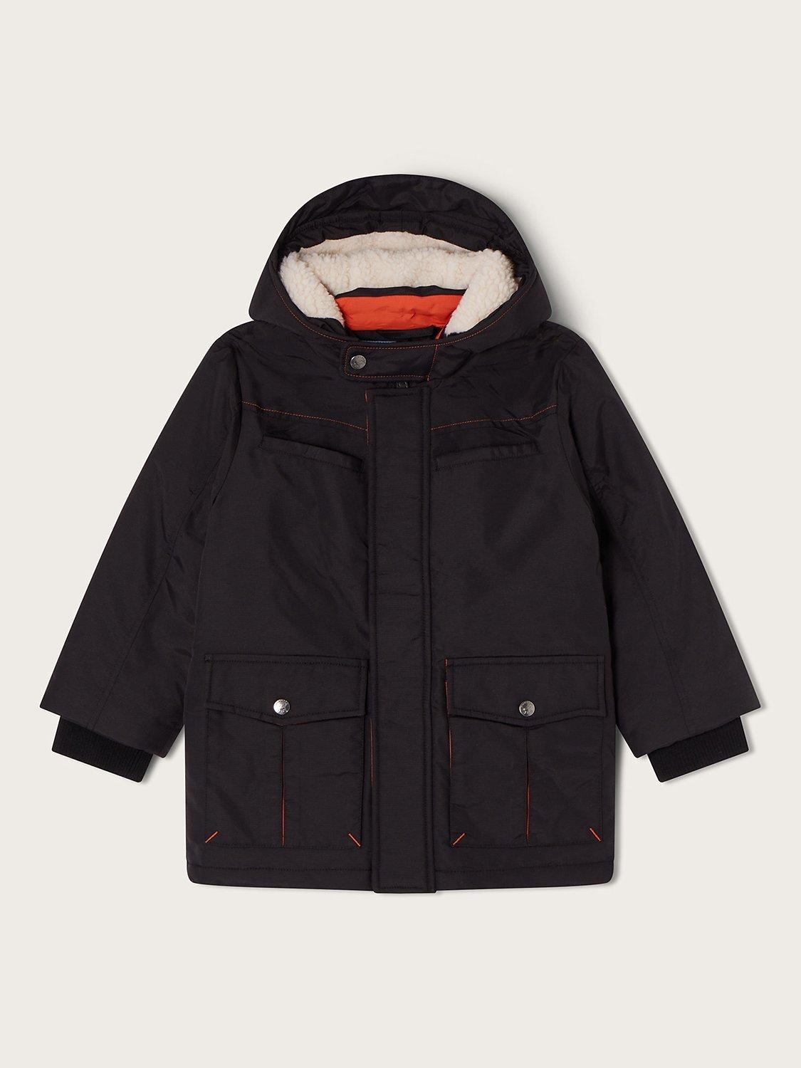 Monsoon Kids' Contrast Stitch Parka Coat, Black