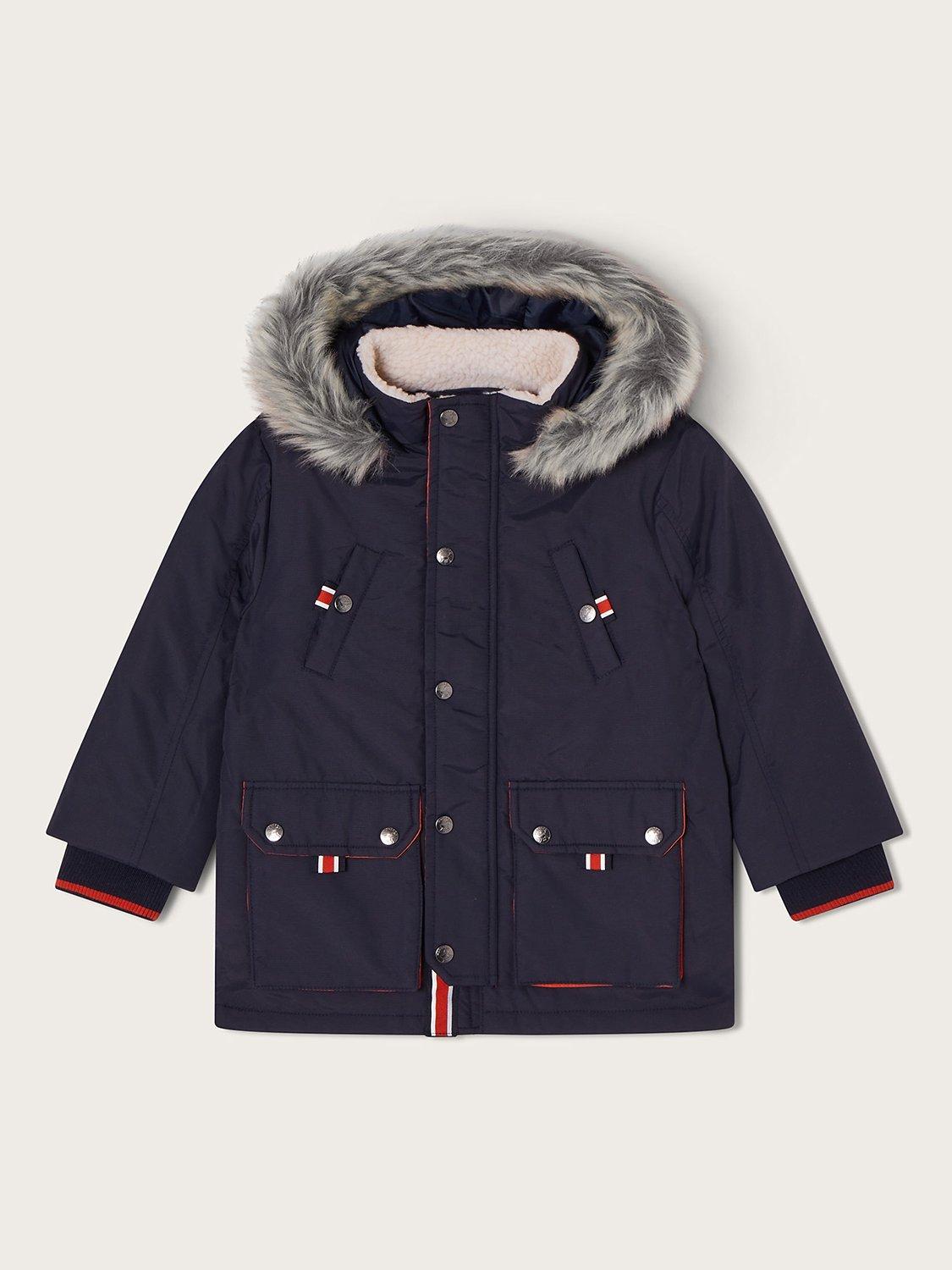Monsoon Kids' Longline Pocket Parka Coat, Navy