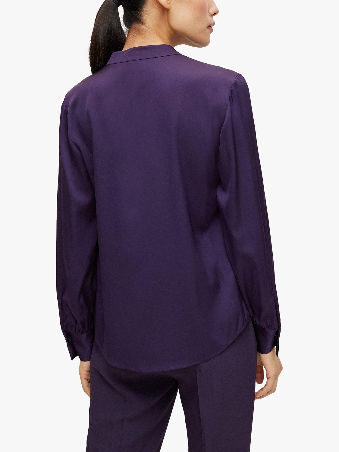 Product image 2 of 5, which shows HUGO BOSS Banora18 Silk Blouse, Dark Purple, 14