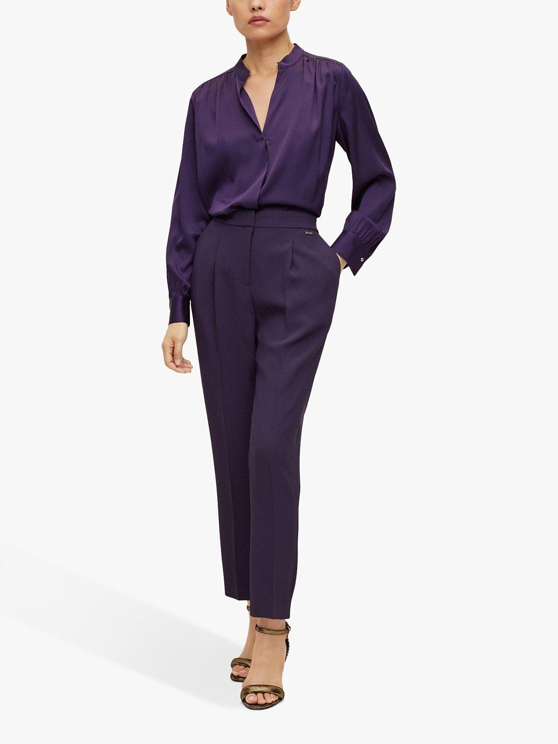 Product image 3 of 5, which shows HUGO BOSS Banora18 Silk Blouse, Dark Purple, 14