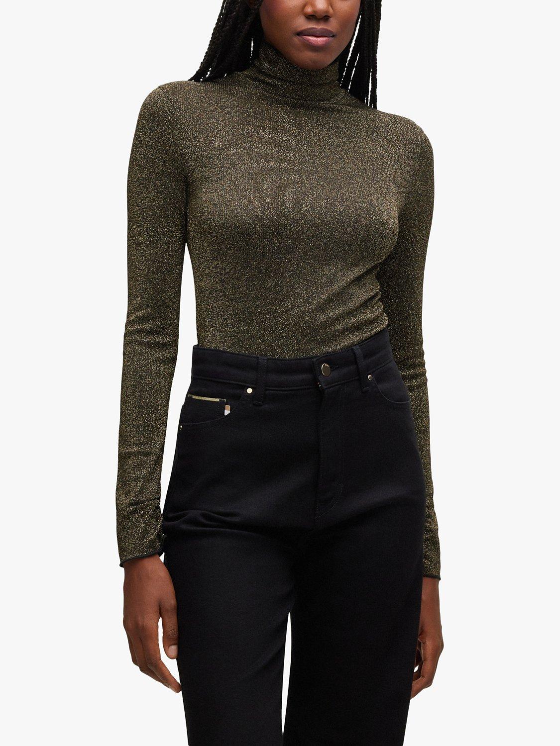 HUGO BOSS Epex Metallic Effect Roll Neck Top, Black