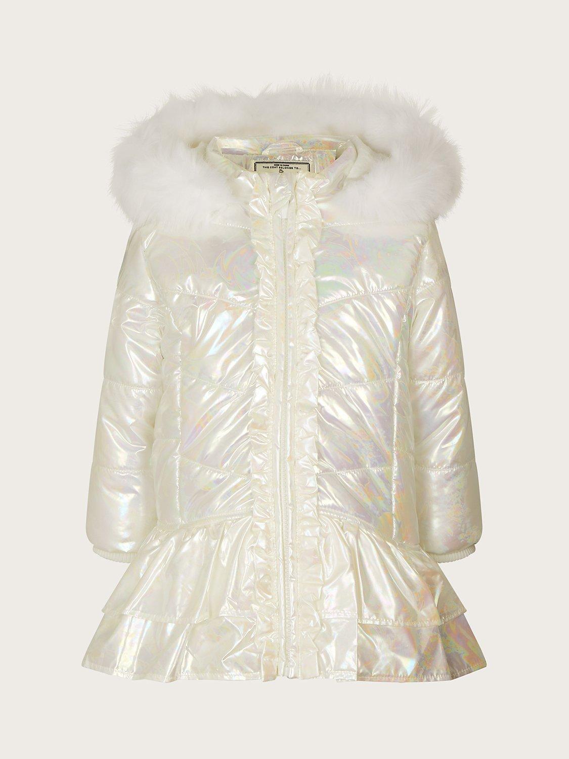 Monsoon Baby Metallic Skirted Coat, Ivory