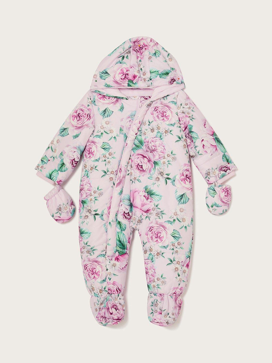 Monsoon Baby Floral Pramsuit, Coral