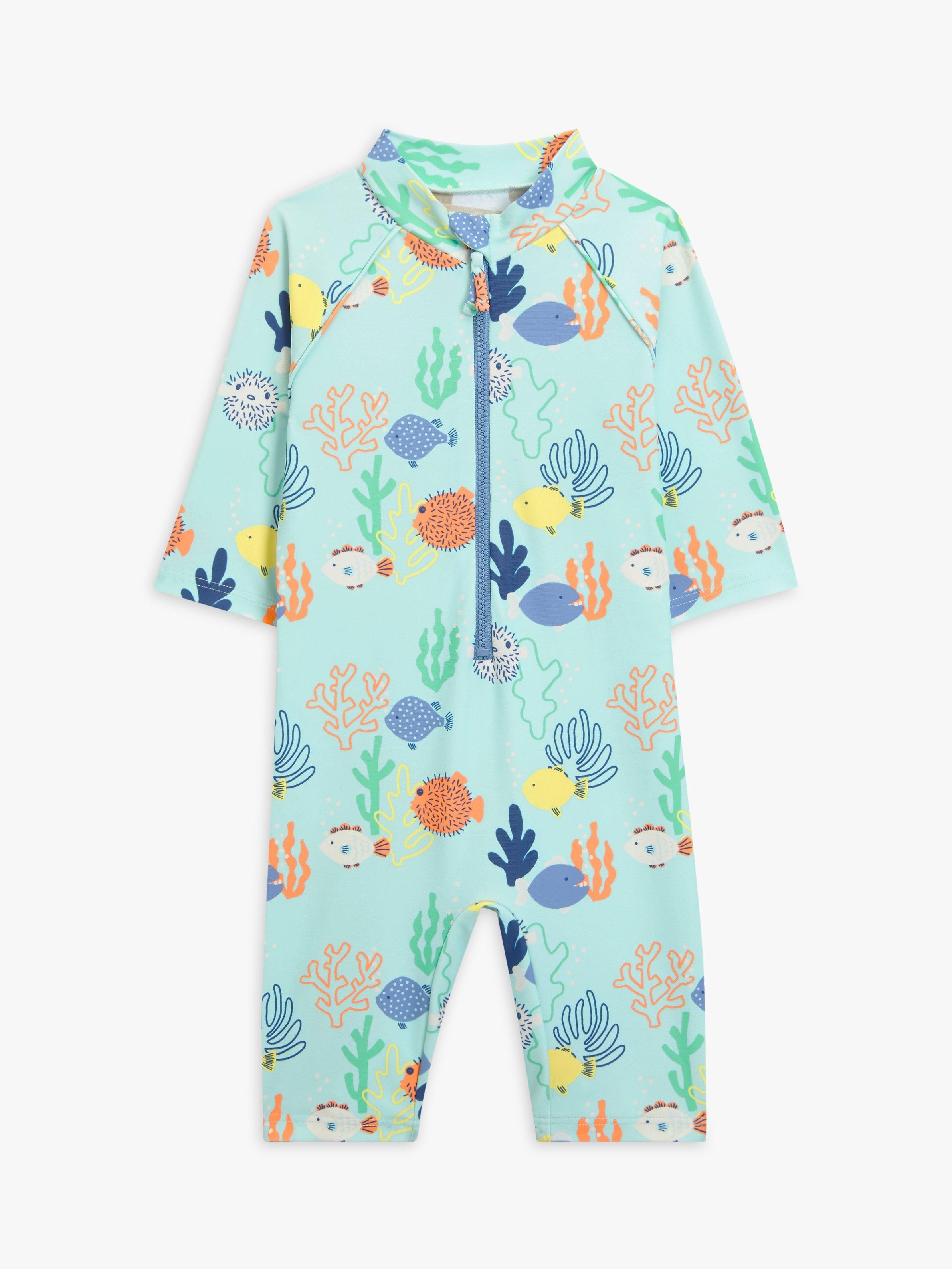 John Lewis Baby Bubblefish All-In-One SunPro Swimsuit, Blue/Multi