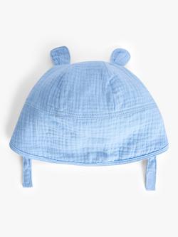 John Lewis Baby Muslin Ears Hat - view 2, Blue