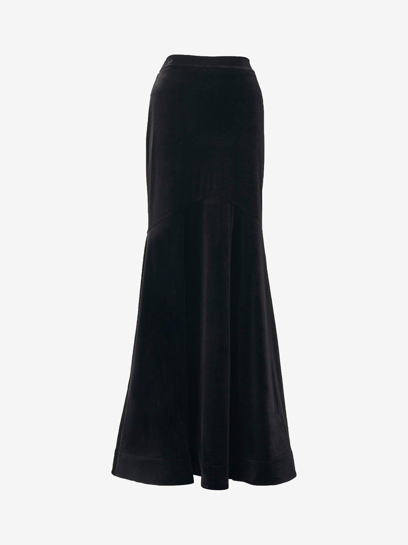 Long black velvet wrap skirt best sale